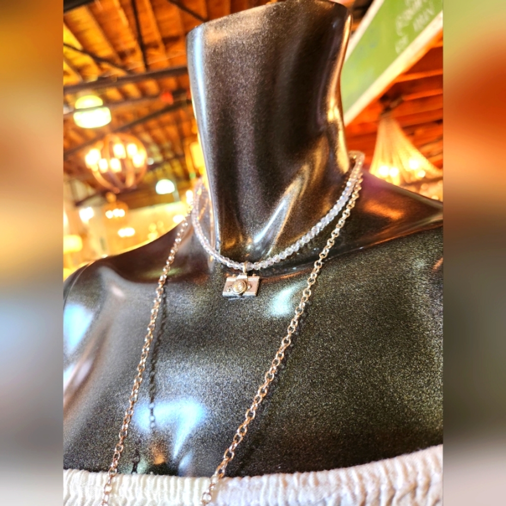 📸 Silvertone Camera Pendant W/Crystal Necklace 📷 - Picture 7 of 16